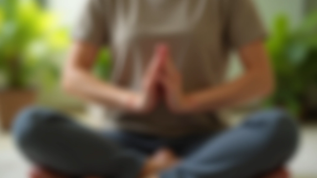 Close-up of hands resting on knees in meditation posture with soft blurred background